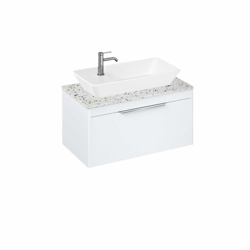 Shoreditch 85cm single drawer Matt White with Ice Blue Worktop and Yacht Countertop Basin